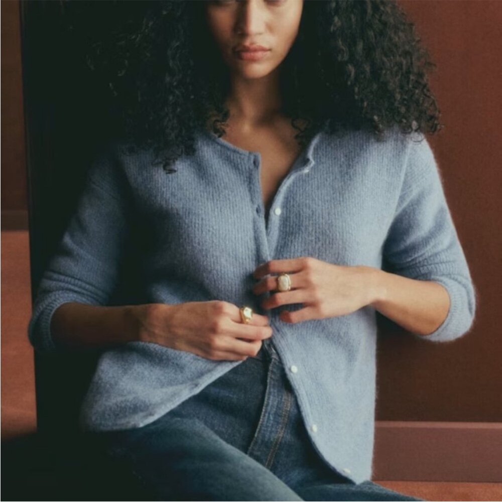 Sezane gaspard vintage blue Knit Button Cardigan